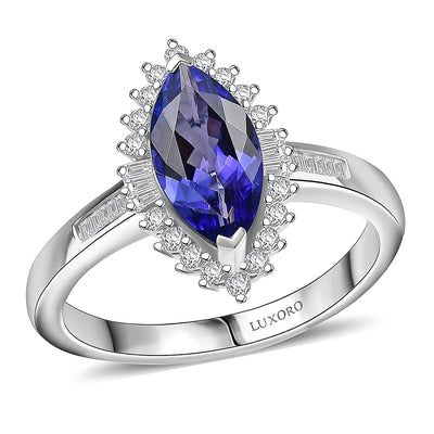 Luxoro 10K White Gold AAA Tanzanite, Diamond (I2) (0.27 cts) Ring (Size 10.0) 2.00 ctw