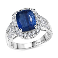 D'Joy Premium Kashmir Kyanite, Moissanite Midnight Majesty Ring in Rhodium Over Sterling Silver (Size 10.0) 4.50 ctw