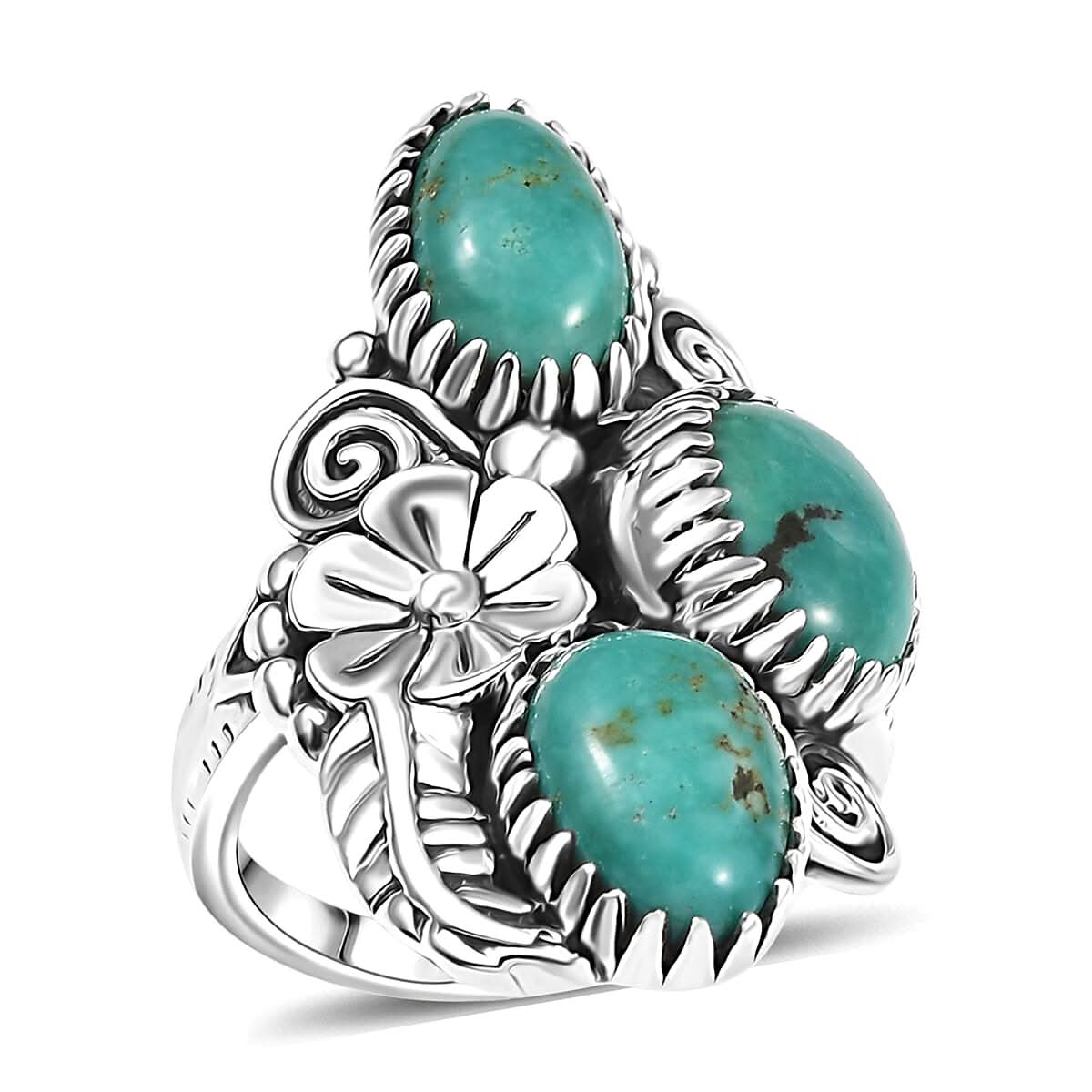 D'Joy Artisan Crafted Tahoe Naveda Turquoise Ring in Sterling Silver (Size 10.0) 6.00 ctw