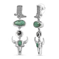 D'Joy Artisan Crafted Tahoe Nevada Turquoise and White Buffalo 8.15 ctw Cowboy Boot and Bull Head Earrings in Sterling Silver - Sticky add to cart bar