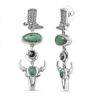 D'Joy Artisan Crafted Tahoe Nevada Turquoise and White Buffalo 8.15 ctw Cowboy Boot and Bull Head Earrings in Sterling Silver