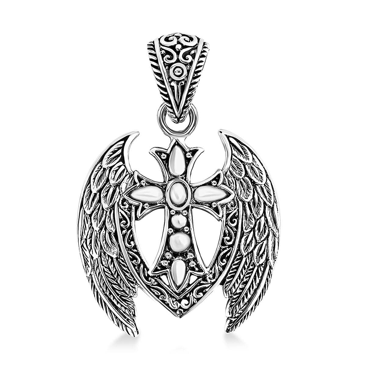 D'Joy Bali Legacy Cross with Angel Wings Pendant without Chain in Sterling Silver 7.75 Grams