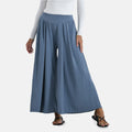 TAMSY Slate Blue Wide Leg Pleated Front Knit Trouser (Length 38.18", Waist 14.17") - Sticky add to cart bar
