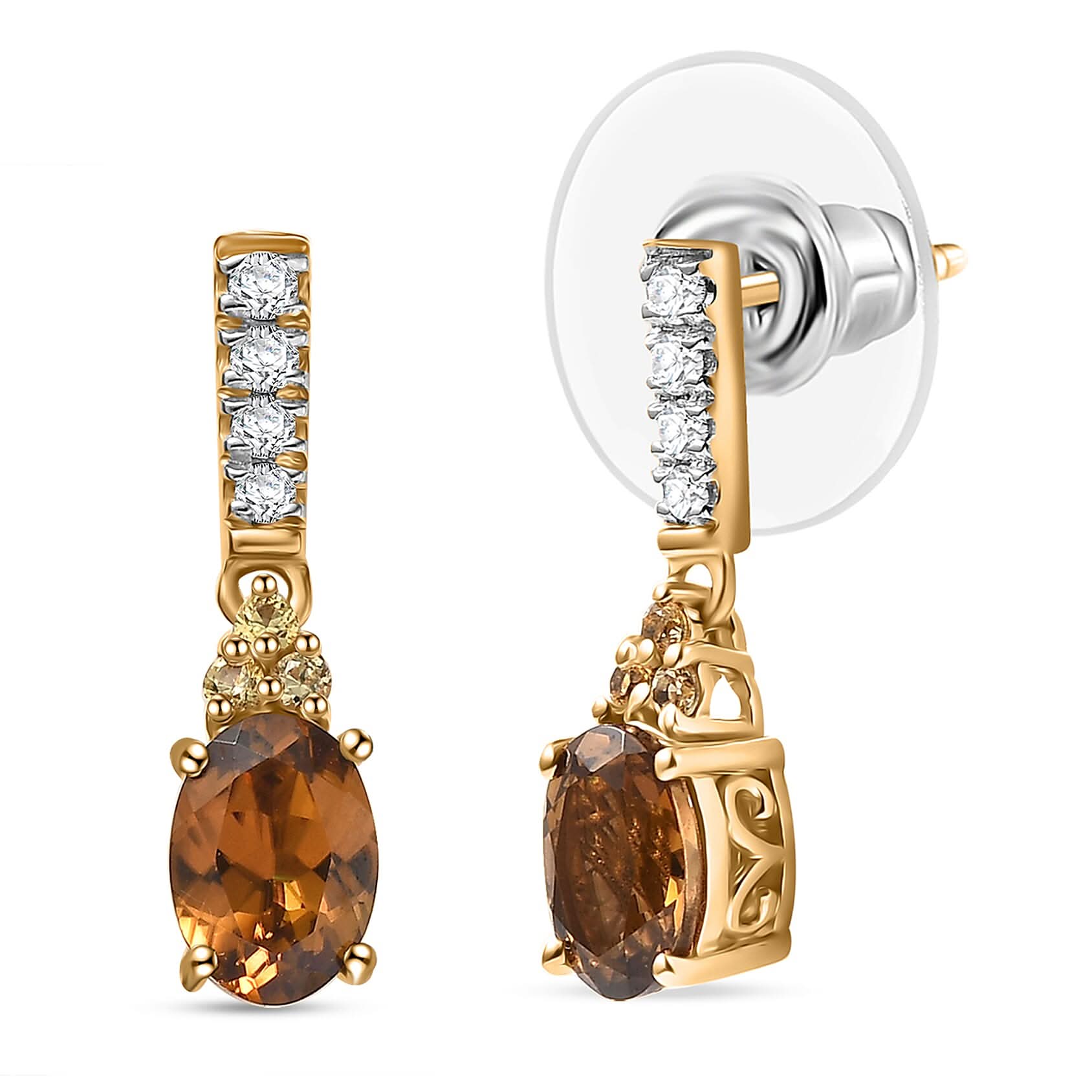 D'Joy AAA Golden Turkizite and Multi Gemstone 2.00 ctw Crown of Flames Earrings in 18K Vermeil Yellow Gold Over Sterling Silver