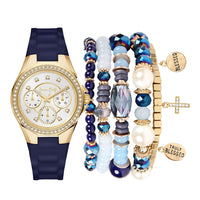 Women's Matte Burgundy Silicone Strap 35mm Analog Watch & Coordinating, Stackable Bracelet Set