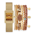 Jessica Carlyle Women's Shiny Gold Tone Mesh Strap 33mm Analog Watch & Coordinating, Stackable Bracelet Set - Sticky add to cart bar