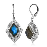 EverTrue Malagasy Labradorite Lever Back Kite Drop Earrings in Stainless Steel 8.25 ctw