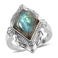 EverTrue Malagasy Labradorite Solitaire Ring in Stainless Steel (Size 10.0) 6.50 ctw