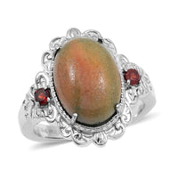 EverTrue Venus Jasper, Mozambique Garnet Ring in Stainless Steel (Size 6.0) 6.00 ctw