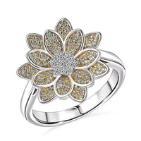 Luxuriant Lab Grown Diamond, Lab Grown Yellow Diamond (IR) (SI) Floral Ring in Rhodium Over Sterling Silver (Size 7.0) 0.50 ctw