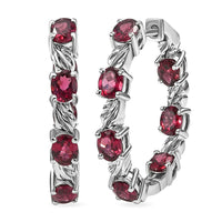 EverTrue Orissa Rhodolite Garnet 6.50 ctw Twilight Leaf Glow Hoop Earrings in Platinum Bond