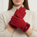 Tamsy Wine Cashmere Wool Gloves with Fur Cuff - L - Sticky add to cart bar