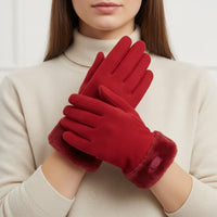 Tamsy Wine Cashmere Wool Gloves with Fur Cuff - L