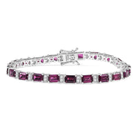 D'Joy AAA Radiant Ember Garnet, White Zircon Bracelet in Rhodium Over Sterling Silver (7.25 In) 16.90 ctw