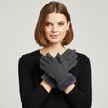 Tamsy Grey Cashmere Wool Gloves with 2 Fingers Screen Touch and Fur Cuff - L - Sticky add to cart bar