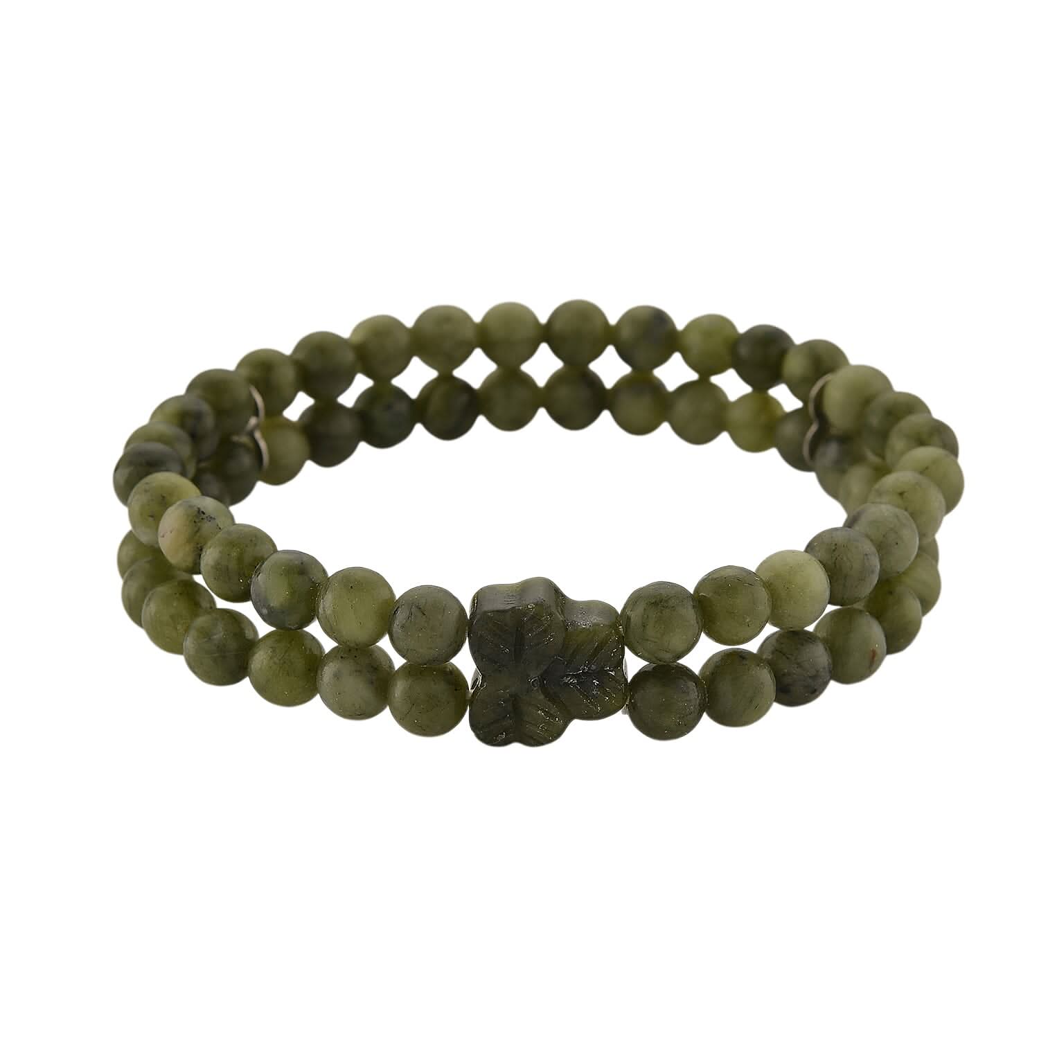 Connemara Marble 110.00 ctw Line of faith Beaded Stretch Bracelet with Leaf Charm
