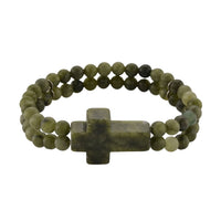 Connemara Marble 130.00 ctw Line of faith Beaded Stretch Bracelet with Cross Charm