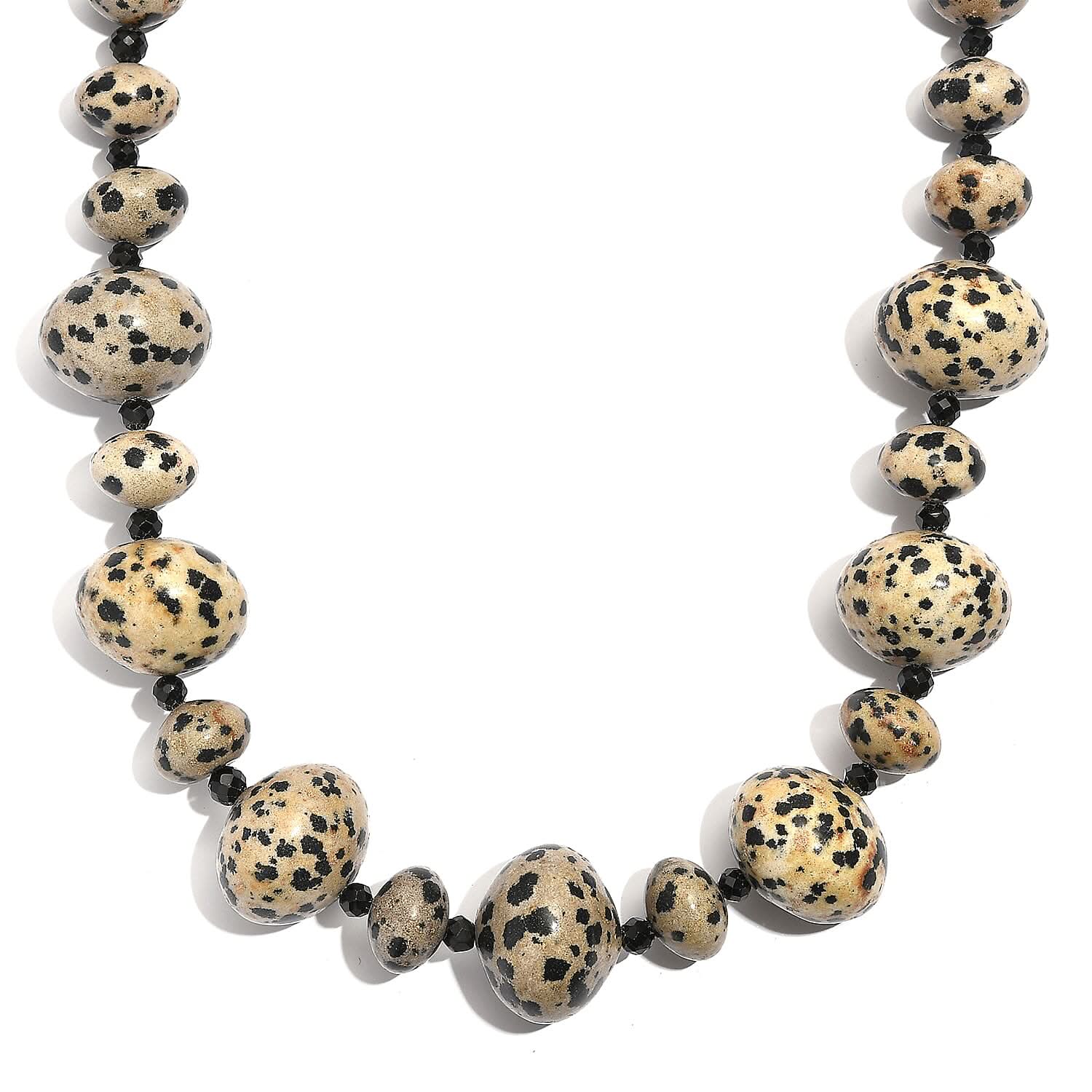 EverTrue Dalmation Jasper and Thai Black Spinel 518.00 ctw Beaded Necklace 18 Inches in Platinum Bond