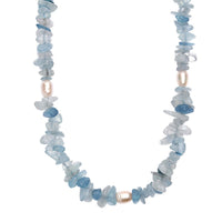 Aquamarine Chips 275.00 ctw and Freshwater Pearl Necklace 28 Inches