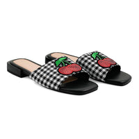 MATERIAL GIRL Black Checkered Fruit Heel Sandal - Size 6