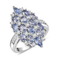 D'Joy Ceylon Blue Sapphire, White Zircon Ring in Rhodium Over Sterling Silver (Size 10.0) 4.25 ctw