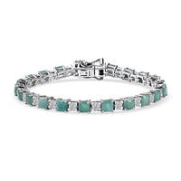 D'Joy Premium Asscher Cut Grandidierite and White Zircon 12.70 ctw Bracelet in Rhodium Over Sterling Silver (7.25 In)