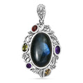 D'Joy Artisan Crafted Malagasy Labradorite and Multi Gemstone 13.40 ctw Pendant without Chain in Sterling Silver - Sticky add to cart bar