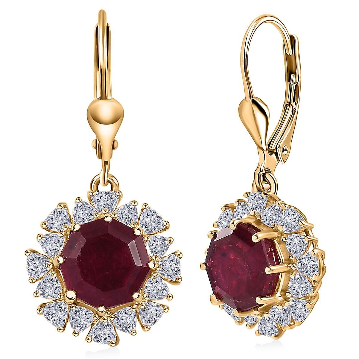 D'Joy Niassa Ruby (FF), Moissanite Earrings in 18K Vermeil YG Over Sterling Silver 9.10 ctw