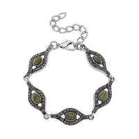Connemara Marble and Austrian Crystal Beaded 22.00 ctw Irish Eye Bracelet in Silvertone (6.5-8.5In)