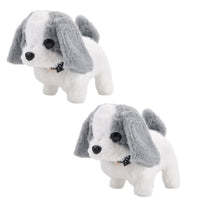 Livmore Set of 2 Pcs Grey Electric Walking Plush Dog Toy (6.3"x3.9"x5.5") (2xAA Battery Not Included)
