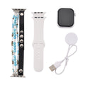 S9 Multi Functional Smart Watch with White Silicone and Blue Howlite with Crystal Faux Leather Strap - Sticky add to cart bar