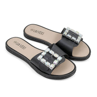 LOVE 83 Black Rhinestone Buckle Slides - L