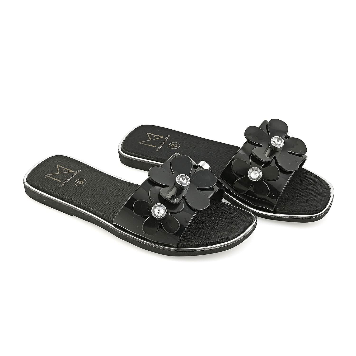 MATERIAL GIRL Black Floral EVA Slides - L