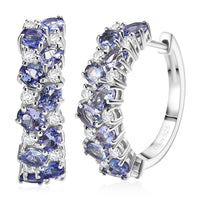 D'Joy Tanzanite and Moissanite 4.00 ctw Hoop Earrings in Rhodium Over Sterling Silver