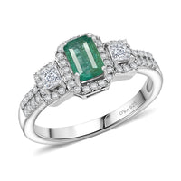 D'Joy Premium Kagem Zambian Emerald, Moissanite Ring in Rhodium Over Sterling Silver (Size 6.0) 1.10 ctw