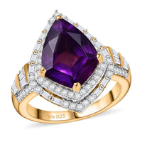 D'Joy AAA Lusaka Amethyst and Moissanite 6.10 ctw Ring in 18K Vermeil Yellow Gold Over Sterling Silver (Size 10.0)