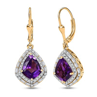 D'Joy AAA Lusaka Amethyst and Moissanite 6.10 ctw Lever Back Earrings in 18K Vermeil Yellow Gold Over Sterling Silver