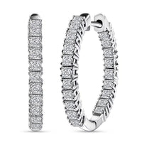 Luxuriant Lab Grown Diamond Hoop Earrings in Rhodium Over Sterling Silver 2.00 ctw