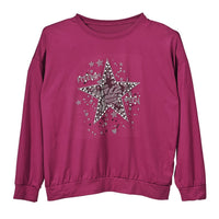 Tamsy Purple Bold Star Crystal Long Sleeve Top - One Size Fits Up to XLarge