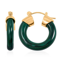 African Malachite Hoop Earrings in Goldtone 35.00 ctw