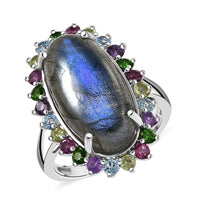 EverTrue AAA Malagasy Labradorite, Multi Gemstone Ring in Platinum Bond (Size 10.0) 10.50 ctw