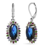 EverTrue Malagasy Labradorite, Multi Gemstone Earrings in Platinum Bond 9.35 ctw