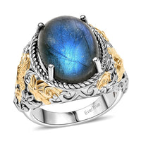 EverTrue AAA Malagasy Labradorite Solitaire Ring in 18K YG Plated and Platinum Bond (Size 10.0) 9.70 ctw
