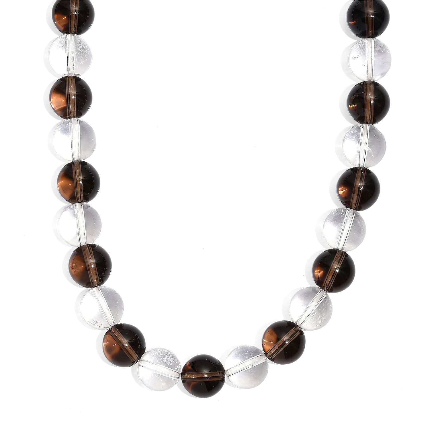 Brazilian Smoky Quartz and White Crystal Quartz 365.00 ctw Beaded Necklace in Platinum Bond 20 Inches