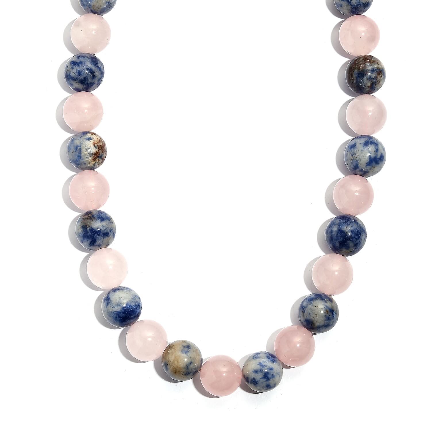Galilea Rose Quartz and Sodalite 330.00 ctw Beaded Necklace in Platinum Bond 20 Inches