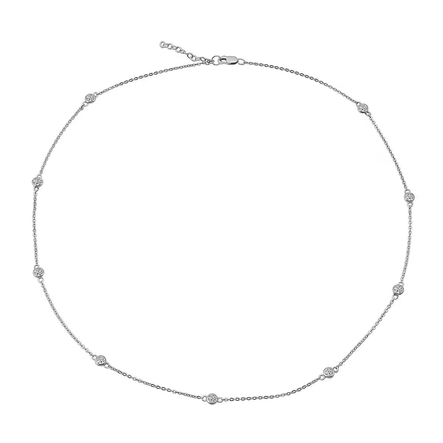 Luxuriant Lab Grown Diamond SI 1.00 ctw Station Necklace in Rhodium Over Sterling Silver 18 Inches