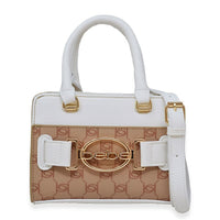 Bebe White and Almond Jacquard Crossbody Bag