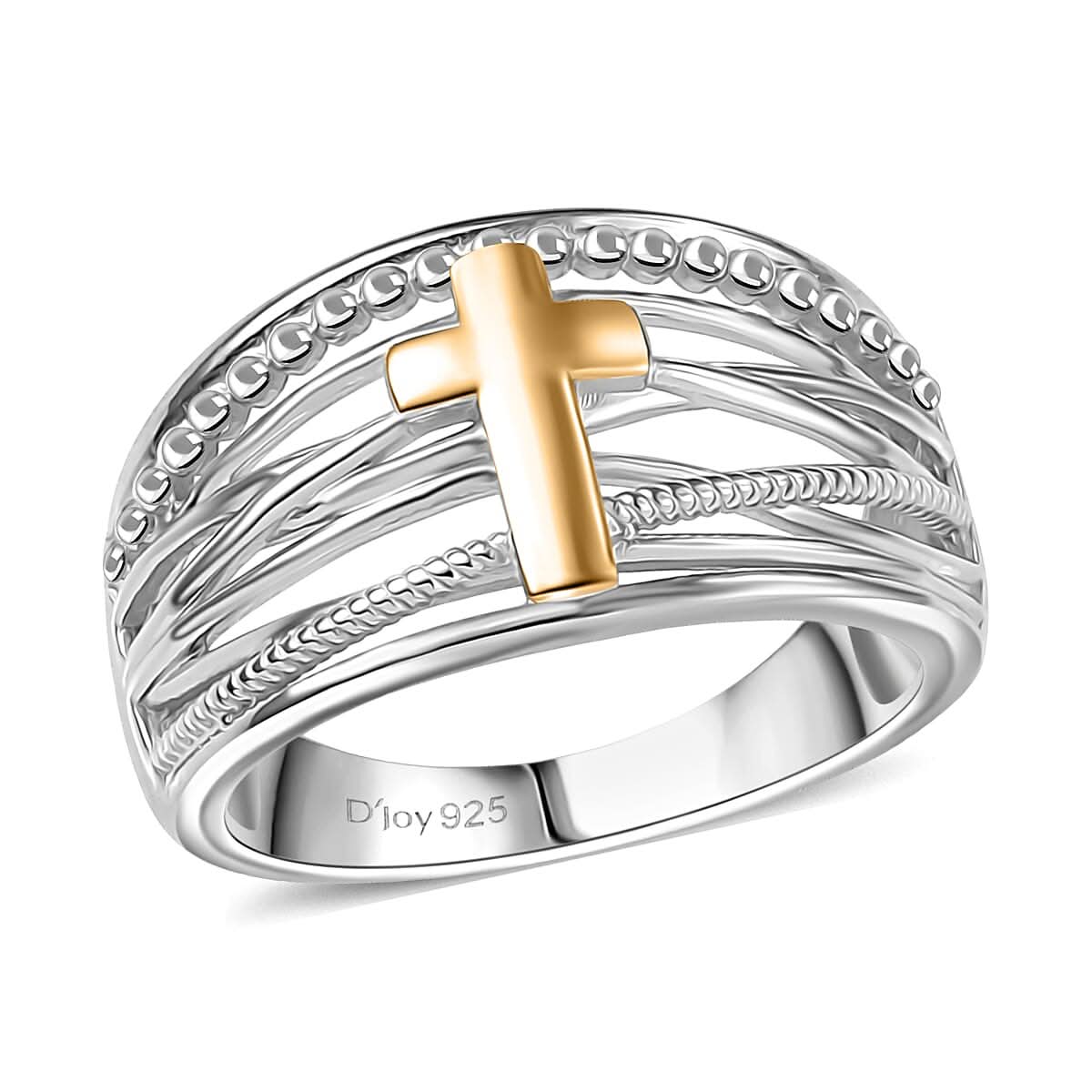 D'Joy 18K Vermeil YG and Rhodium Over Sterling Silver Cross Ring (Size 10.0) (4.45 g)