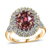 Luxoro 14K Yellow Gold AAA Ouro Fino Rubellite, Natural Yellow and White Diamond (I2) (0.90 cts) Ring (Size 10.0) 2.65 ctw
