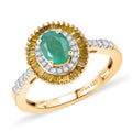 D'Joy Premium Kagem Zambian Emerald, Yellow Diamond (IR) and Diamond (0.50 cts) Ring in 18K Vermeil YG Over Sterling Silver (Size 10.0) 1.25 ctw - Sticky add to cart bar